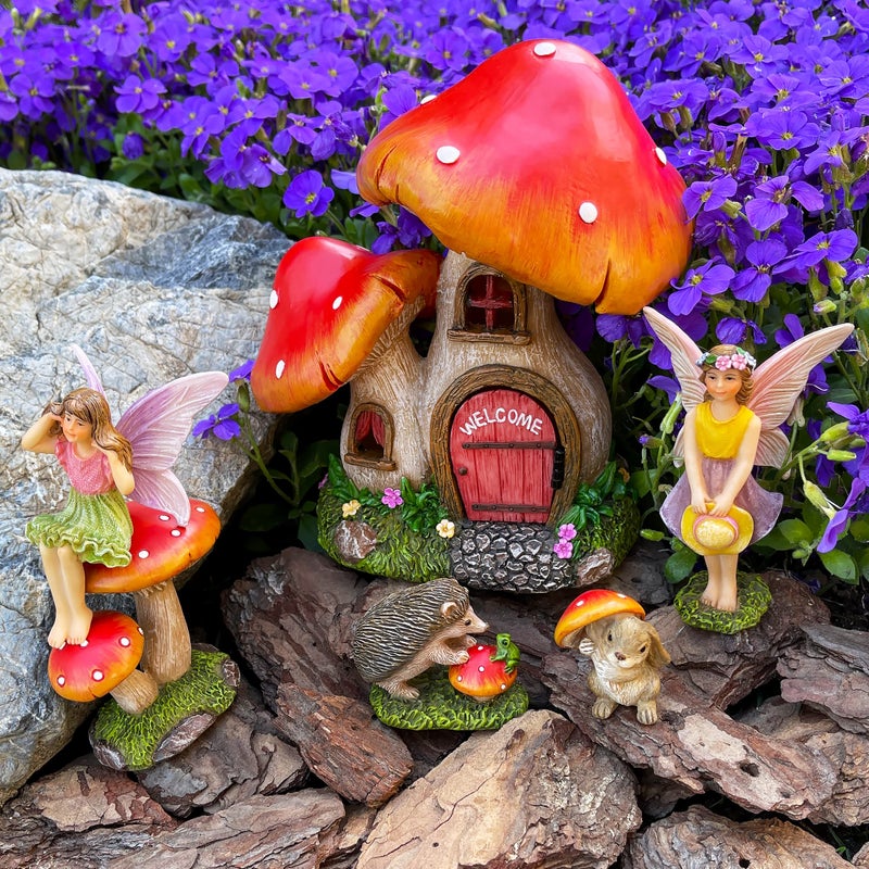 Mood Lab Fairy Garden - Mushroom House Set of 6 pcs - Miniature Figurines & Accessories Kit - for Outdoor or House Decor - Image 5